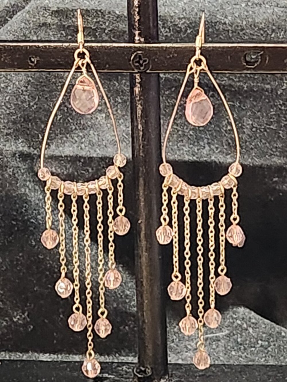 Silver Tone Pink Crystal Chandelier Dangle Earrings Boho Statement
